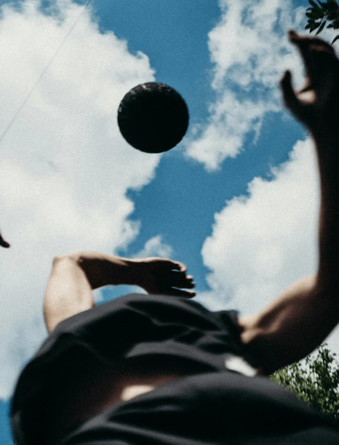 Ground to sky shot of basketball